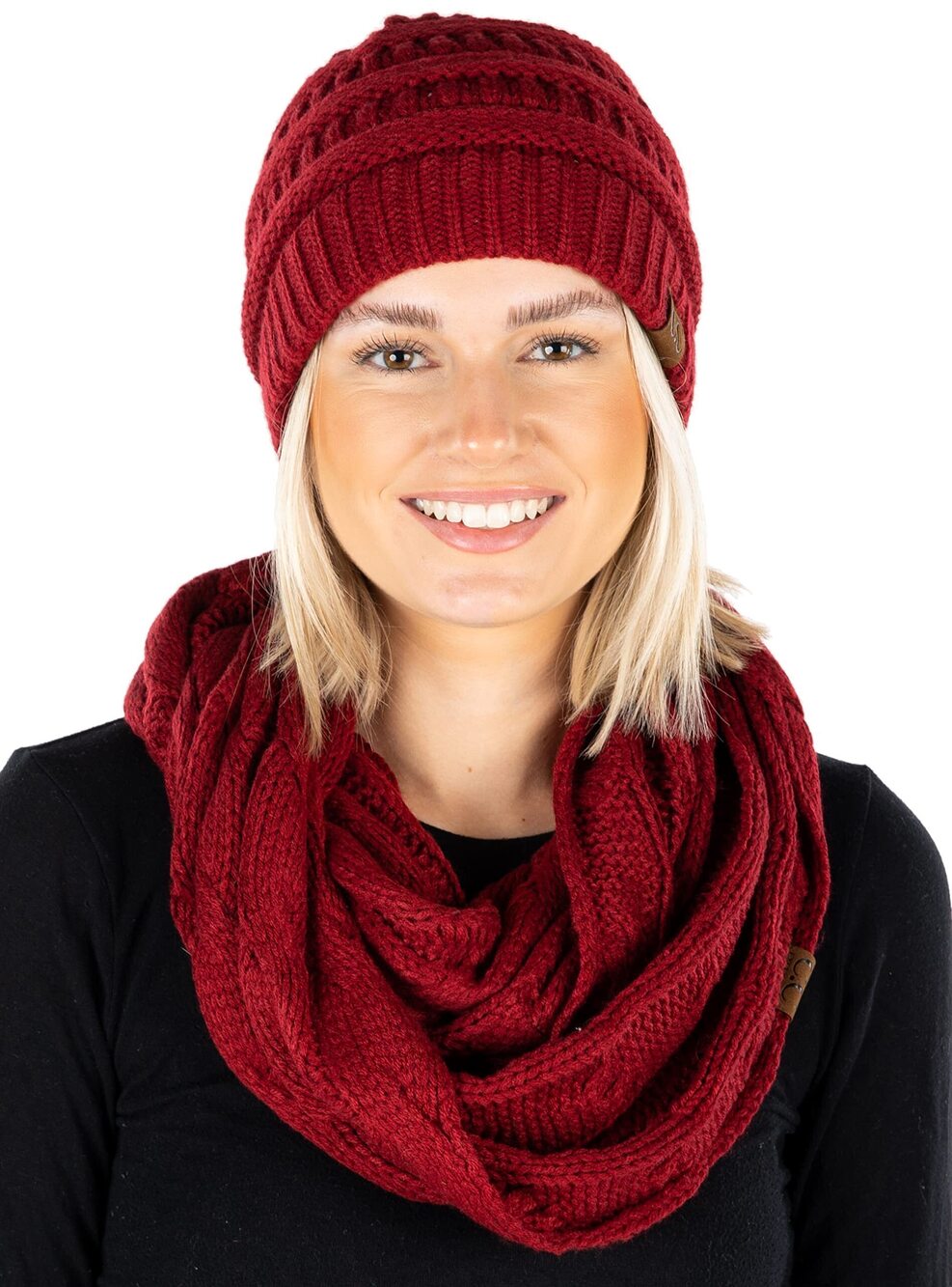 2610 Beanie and Scarf Set | Warm Infinity Scarf and Slouchy Knit Hat